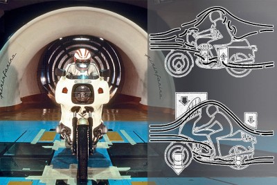 BMW R 100 RS Entwicklung der Vollverkleidung 1976 im Pininfarina Windkanal.jpg