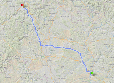 Die erste Etappe. Nürnberg - Kalbach ca. 200km
