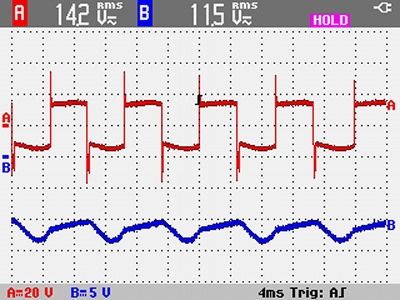 Rot>Regler + Blau>Lichtspannung mit Led Last + Kondensator