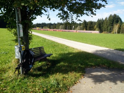 Beim Dorf 'Schwaigern' zieht ein superleiser Zug seine Bahn. Ich esse Fallobst. Hintaus ist die Welt soschön - und so entschleunigt.